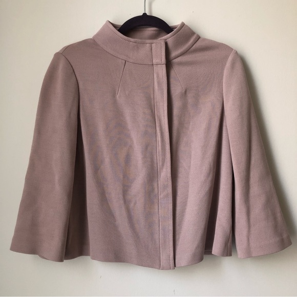St. John Sweaters - ST JOHN Sz 6 Dusty Pink Knit 3/4 Sleeve Full Zip Wool Rayon Jacket